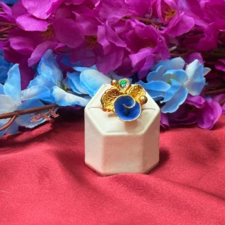 Gold Polish Blue Stone Designer Statement Ring