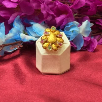 Gold Polish Multi-Color Floral Statement Ring