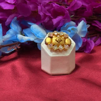 Gold Polish Square Stone Floral Statement Ring
