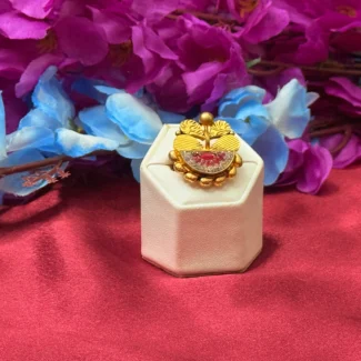 Gold Polish Red Stone Leaf Floral Statement Ring