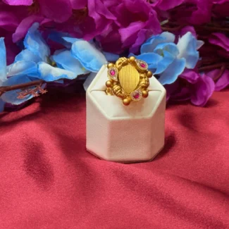 Gold Polish Oval Antique Pink Stone Statement Ring