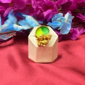 Gold Polish Green Dual-Tone Designer Statement Ring