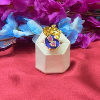 Gold Polish Blue-Pink Dual Stone Designer Statement Ring
