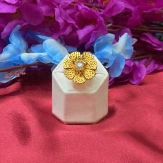 Gold Polish Floral Crystal Center Statement Ring