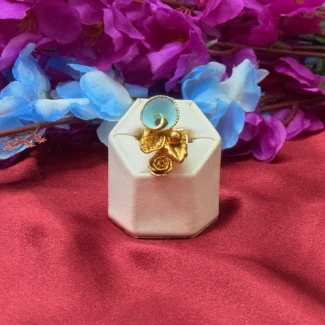 Gold Polish Blue Spiral Floral Designer Ring