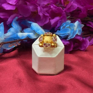 Gold Polish Red Stone Floral Antique Statement Ring