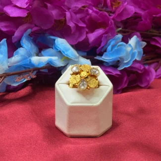 Gold Polish Crystal Floral Designer Statement Ring