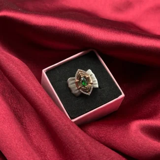 Emerald Luxe Halo Silver Ring