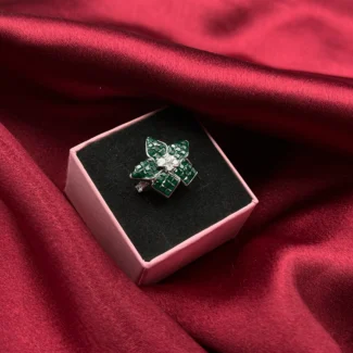 Emerald Petal Bloom Silver Ring