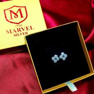 Quad Sparkle Cluster Silver Stud Earrings