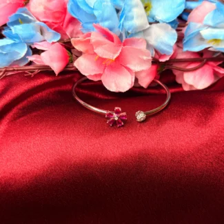 Floral Ruby Touch Silver Kada Bracele