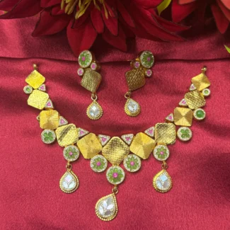 Gold Polish Multi-Stone Statement Necklace Set