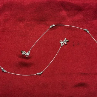 Textured Bead Dual Charm Silver Anklet