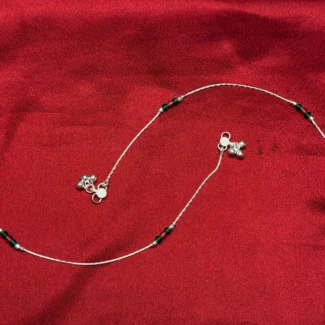 Green Beaded Dual Charm Silver Anklet