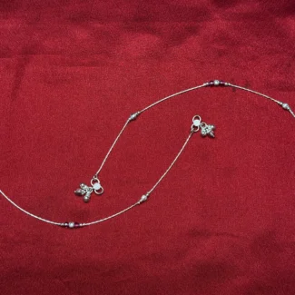 Pink Accent Dual Charm Silver Anklet