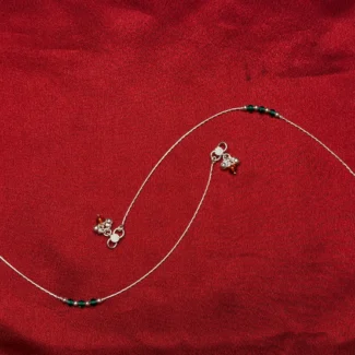 Green Accent Dual Charm Silver Anklet