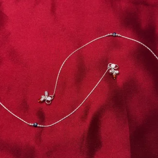 Evil Eye Charm Silver Anklet with Dual Drops