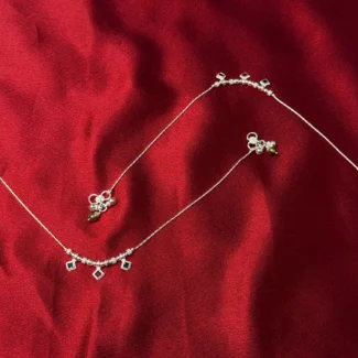 Geometric Charm Silver Anklet with Multicolor Stones