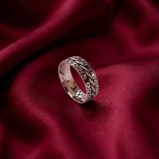 Greek Pattern Silver Band Ring for Men