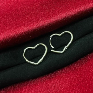 Heart Shape Silver Hoop Earrings