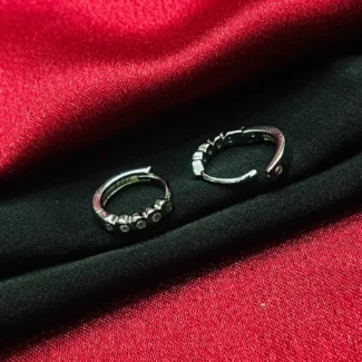 Minimal Stone Silver Hoop Earrings